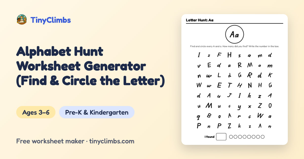 Free Alphabet Hunt Worksheet Generator — Find & Circle the Letter ...